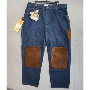 VTG Jaque Dubois Carpenter Jeans Leather Patches Men's 40x30 Blue Dungarees USA